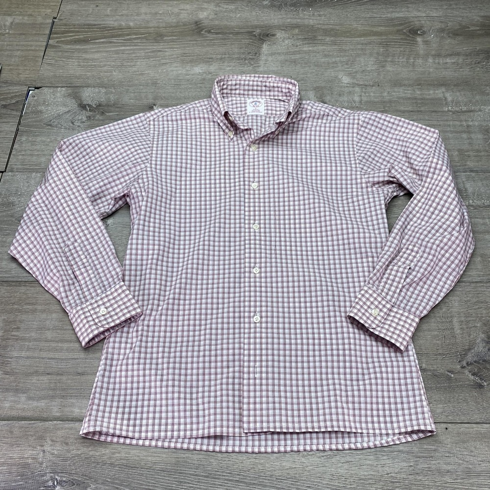 Brooks Brothers Dress Shirt Men S Red Check Slim Fit Button Down USA Long Sleeve
